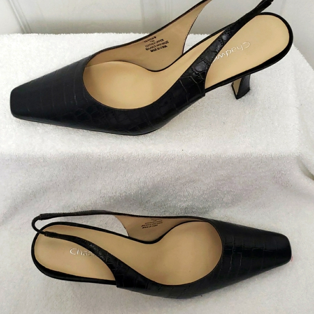Chadwicks Brown Leather Embossed Slingbacks-Size 10